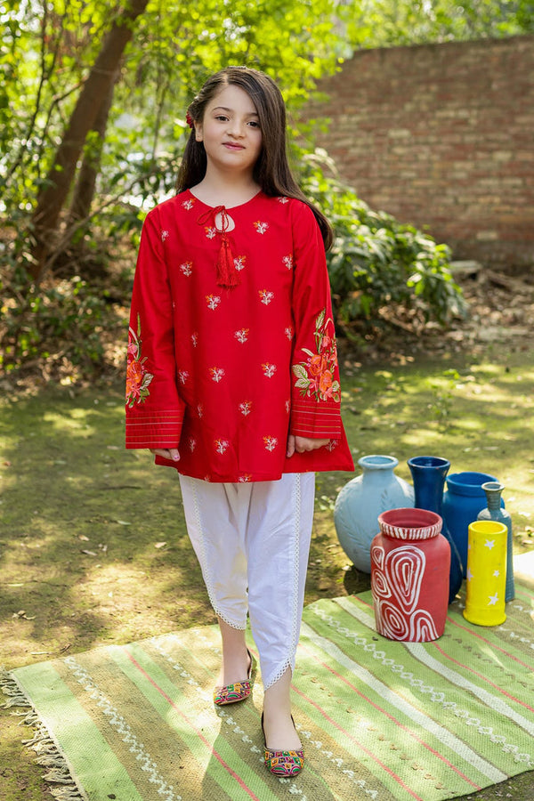 Kids 3PC Emb Lawn Dress With Net Dupatta - (Unstitched) - AL319