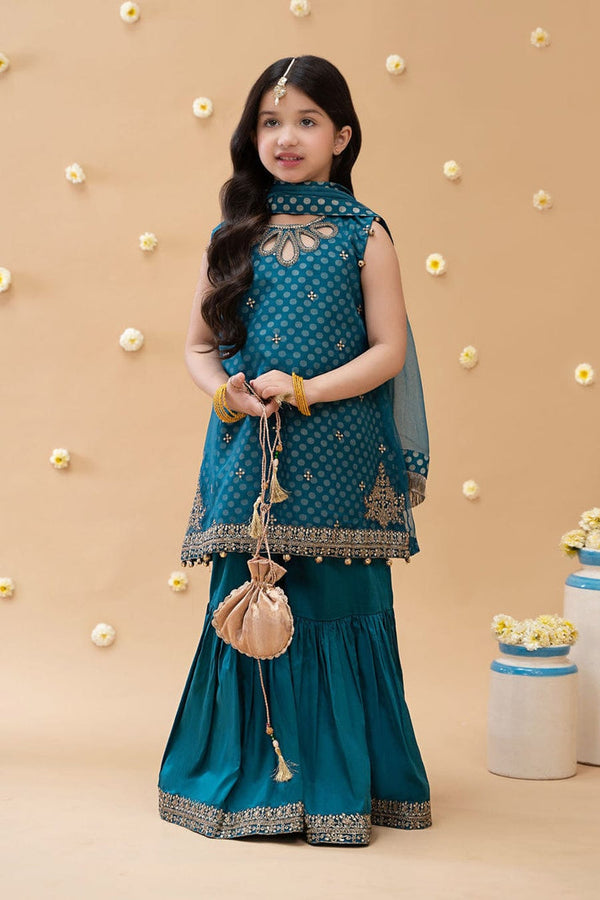 Kids 3PC Emb Lawn Dress With Net Dupatta - (Unstitched) - AL303