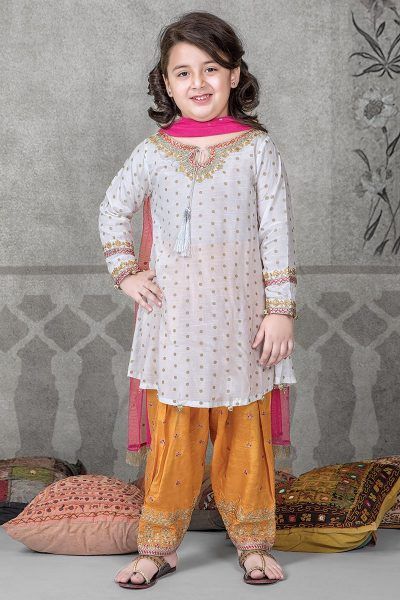 Kids 3PC Emb Lawn Dress With Net Dupatta - (Unstitched) - AL321