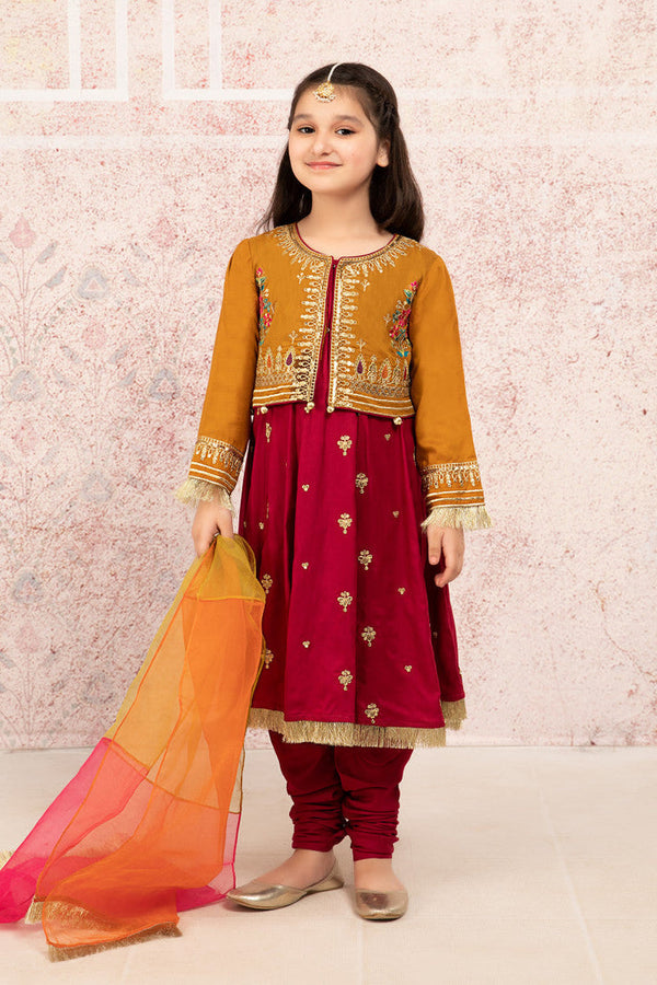 Kids 3PC Emb Lawn Dress With Net Dupatta - (Unstitched) - AL301