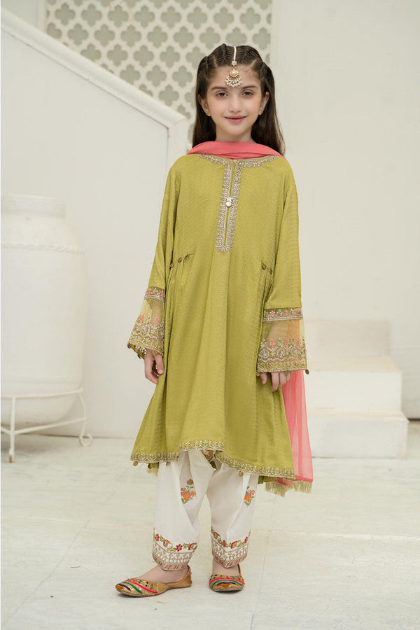 Kids 3PC Emb Lawn Dress With Net Dupatta - (Unstitched) - AL325